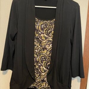 Notations Black Cardigan with attached ruffle shirt